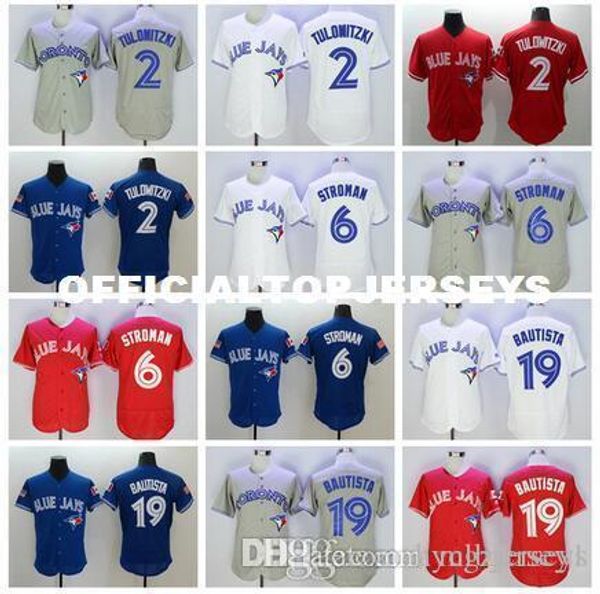 

mens #2 tulowitzki #6 marcus stroman #19 jose bautista jerseys color white blue gray red quality, Black;blue