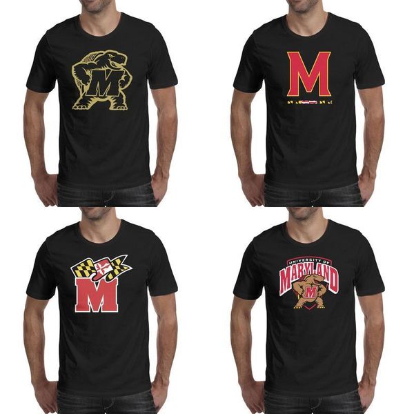 

mens printing maryland terrapins basketball logo black t shirt design fashion friends shirts party gold core smoke round logo, White;black