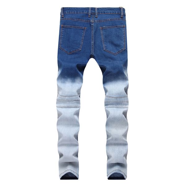 

2018 explosion locomotive skinny jeans double color broken hole mid waist casual ripped pants leggings zipper spring mens jeans, Blue