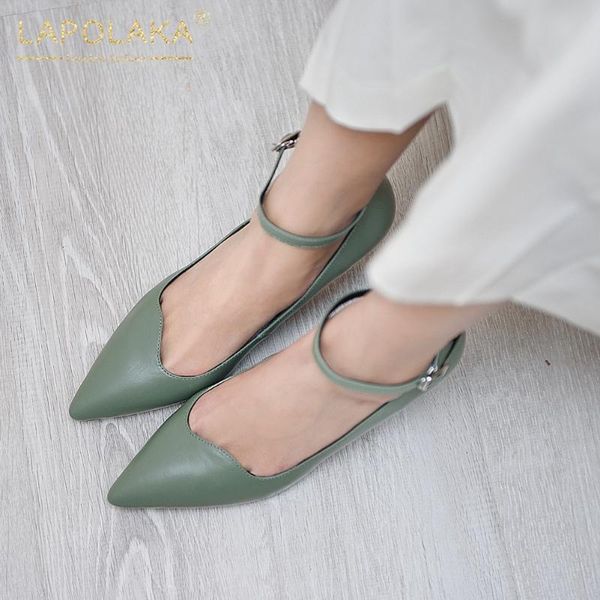 

lapolaka new design 2020 genuine leather thin high heels elegant pumps woman shoes buckle strap concise shoes women pumps, Black