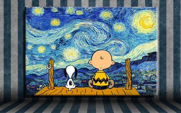 

van gogh starry night charlie brown double painting wall art decor handpainted &hd print oil paintings on canvas for living room 190916