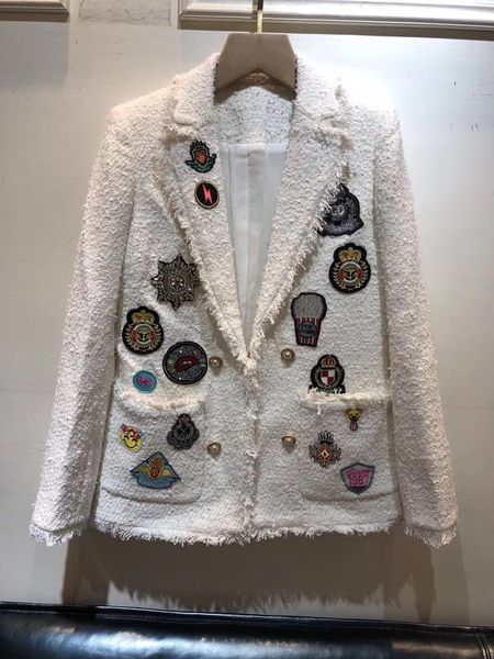 

2019 new ladies fashion long sleeve lapel embroidered jacket 0719, Black;brown