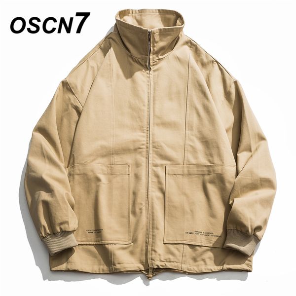 

oscn7 hip hop plain stand cargo jackets men 2019 winter new japanese streetwear loose casual women jackets coat h9502, Black;brown