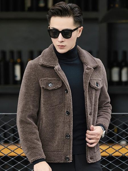 

winter jacket men real fur coat sheep shearling real wool coat men clothes 2020 casual suede leather jacket plus size 4xl 110713, Black