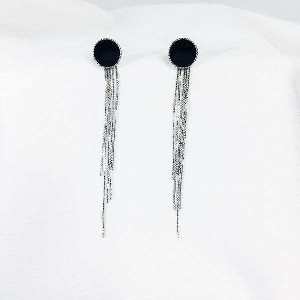 

высокое качество s925 стерлингового серебра. черный круглый длинные кисточки моды творческие серьги, Golden;silver