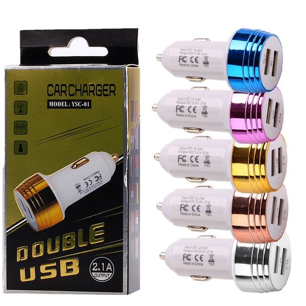 

mini universal dual usb 5v 2.1a car charger auto power adapter for samsung gps mp3 pc tablet with retabil package