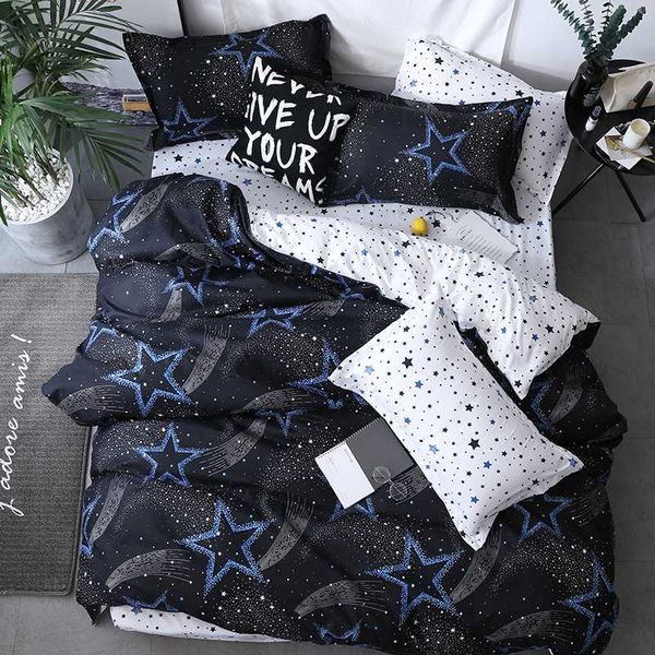

bedding sets simple classic  5 size bed linen 4pcs set duvet cover pastoral sheet ab side stars