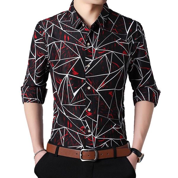 

men fall 2020 fashion new men shirt cotton long sleeve geometric printed shirts big size camisa social 5xl 6xl 7xl, White;black