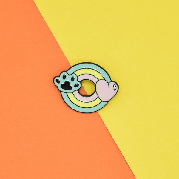 

rainbow circle cat paw brooches cartoon cute fashion jewelry female korean holiday lover gift for women men, Gray