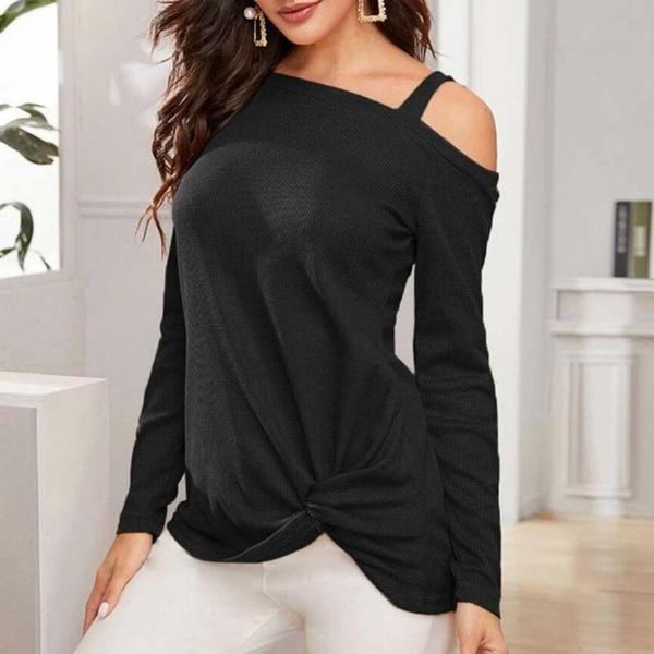 

leisure women skew neck t-shirt summer irregular long sleeves off shoulder solid veste femme one shoulder shirt 2020, White