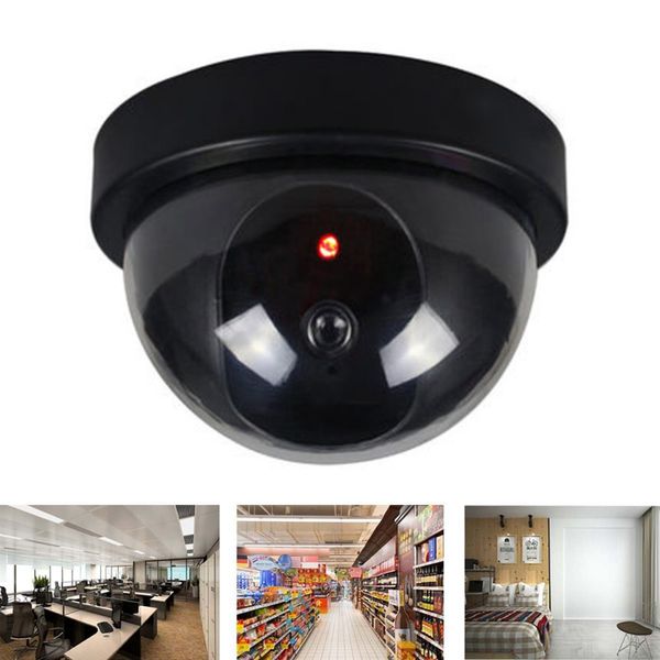 

new black plastic indoor outdoor dummy home dome fake cctv security camera with flashing red led light ca-05