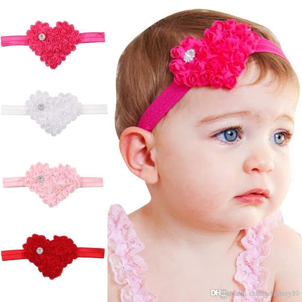 

infant headbands ins valentine love heart rhinestone rose headband baby red headband preemie baby hair bows valentines day ribbon headband, Slivery;white
