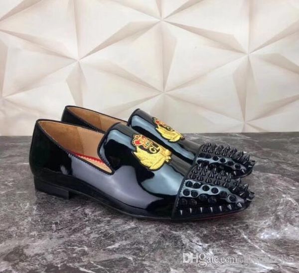 

luxury designer spikes sneaker shoes mens/womens red bottom sneakers genuine leather flats with outdoor walking party shoes chaussure, Black