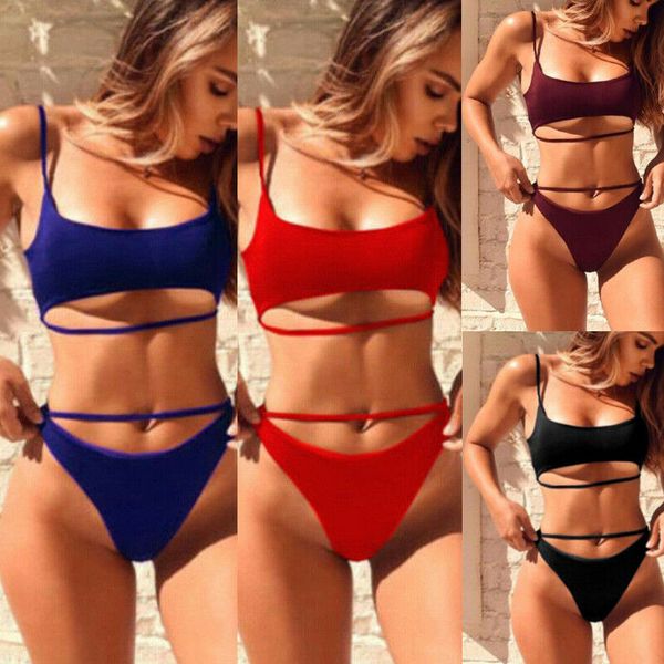 

2019 women two piece bikini thong v swimwear hollow elegant pants swimsuit