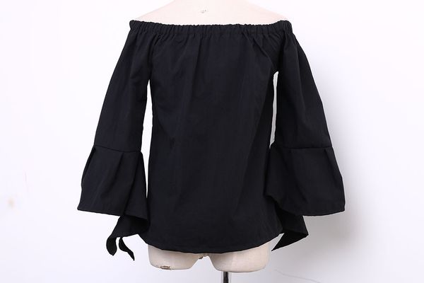 

2018 women summer long butterfly sleeve black and white off-shoulder casual shirt