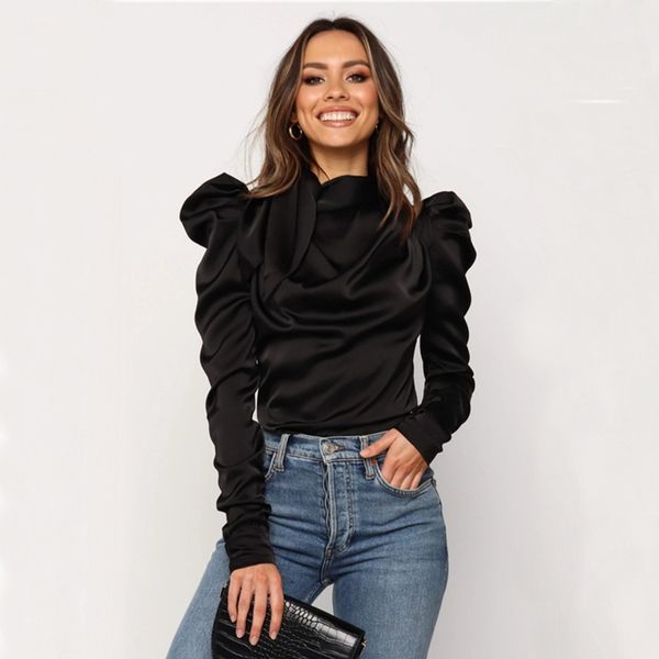 

2019 fashion women satin blouses bow neck long sleeve elegant blouse office lady shirts female blusas s-xl, White