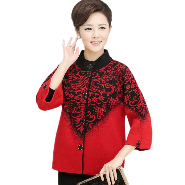 

middle-aged women sweater large size -4xl sweater coat 2018 spring autumn female knitted temperament cardigan dt0141, White