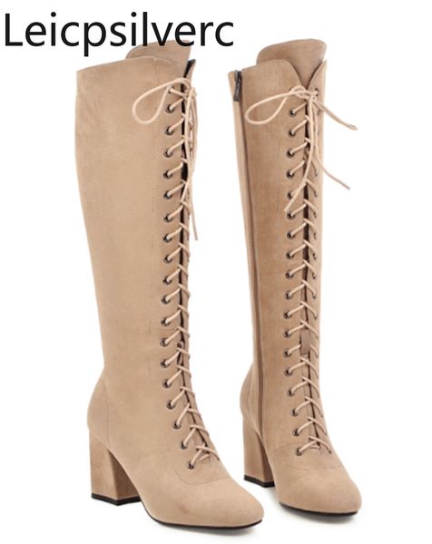 

women's boots the new winter fashion round head zipper high heel high tube women's shoes plus size 33-46 heel height .5cm black