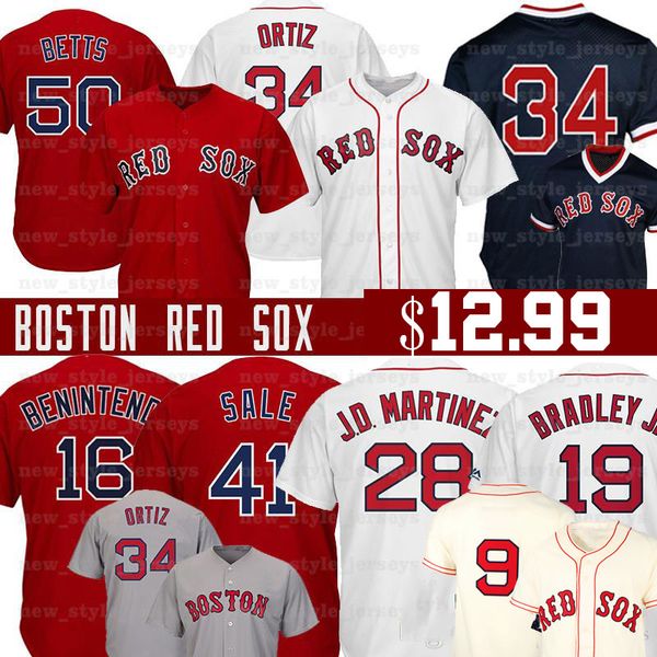 

50 Mookie Betts Boston 28 JD Martinez Red 2019 Sox jersey 19 Jackie Bradley Jr 16 Andrew Benintendi Dustin Pedroia Baseball Jerseys