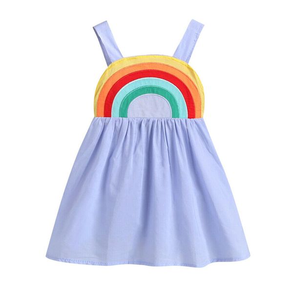 

2019 toddler kids baby girl rainbow sling dress casual sleeveless a-line backless sundress colorful outfit summer clothes 1-5y, Red;yellow