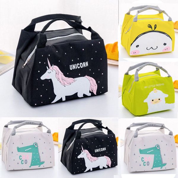 

portable insulated thermal cooler bento lunch box unicorn women girls kids portable insulated lunch bag box picnic tote cooler, Blue;pink