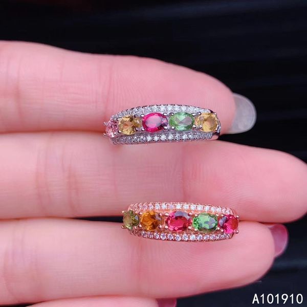 

kjjeaxcmy boutique jewelry 925 sterling silver inlaid natural tourmaline gemstone ring female support detection fashion, Golden;silver
