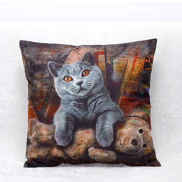 

3d gray cat short plush sofa pillow home decorative pillows car cushion