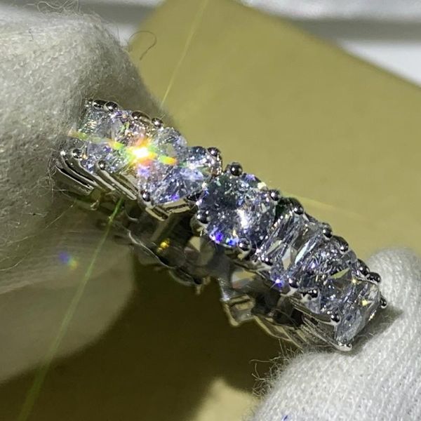 

size 6-10 stunning luxury jewelry 925 sterling silver three stone shape white z cz diamond gemstones women wedding band ring gift, Slivery;golden
