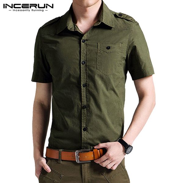 

incerun short-sleeved 2019 comfortable formal shirt half sleeve male business simple white male xl black office workers camisas, White;black