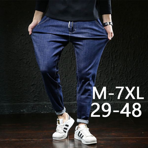 

men's jeans casual spring and summer thin section loose straight cotton large size waist pants 44 46 48, Blue