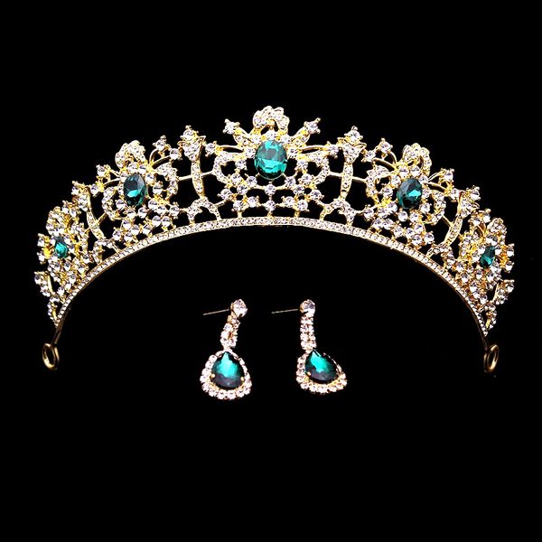 

baroque red and green crystal wedding prom tiara rhinestone bridal hair accessories vintage princess pageant crown for bride, Golden;white