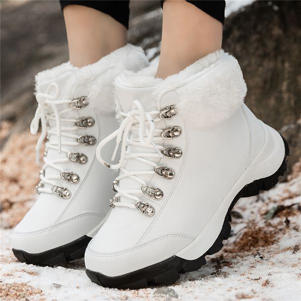 

ladies winter warm fur lined ankle snow boots women casual flat short booties shoes botas feminina plus size, Black