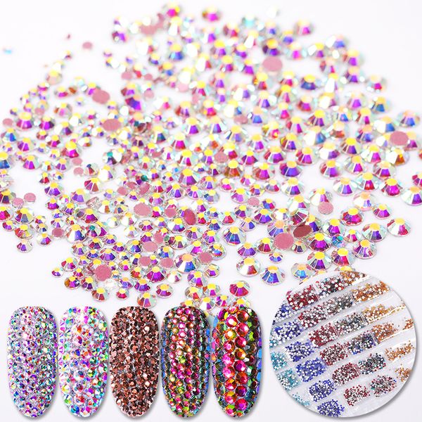 

1700pcs multi-size glass nail rhinestones for nails art decorations crystals strass charms mixed size rhinestone set, Silver;gold