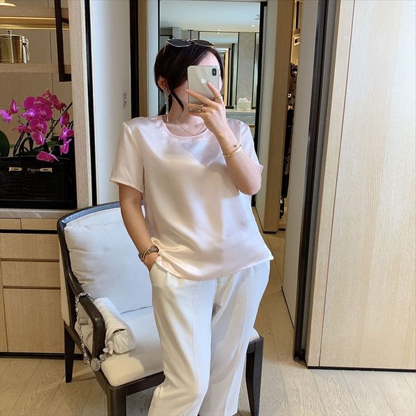 

tivente шелковица с короткими рукавами чистого цвета случайным все-матч женской t- tivente шелковица с короткими рукавами чистого цвета случ, White