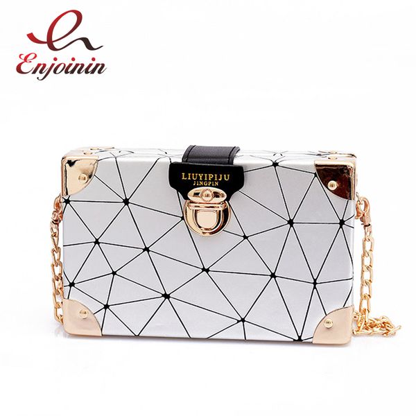

fashion metal corner geometric pattern pu leather ladies casual clutch bag crossbody mini messenger bag for women female flap