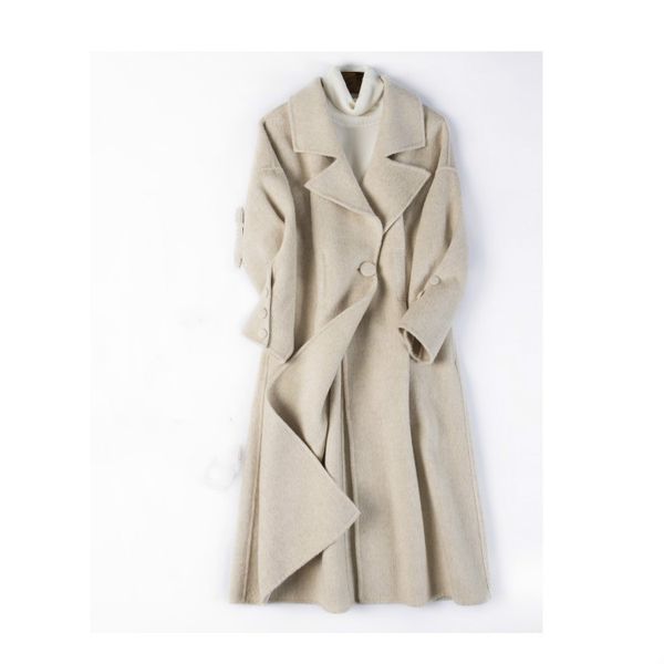 

2018 new wool coat solid color coat female long woolen double-faced cashmere wool, Black