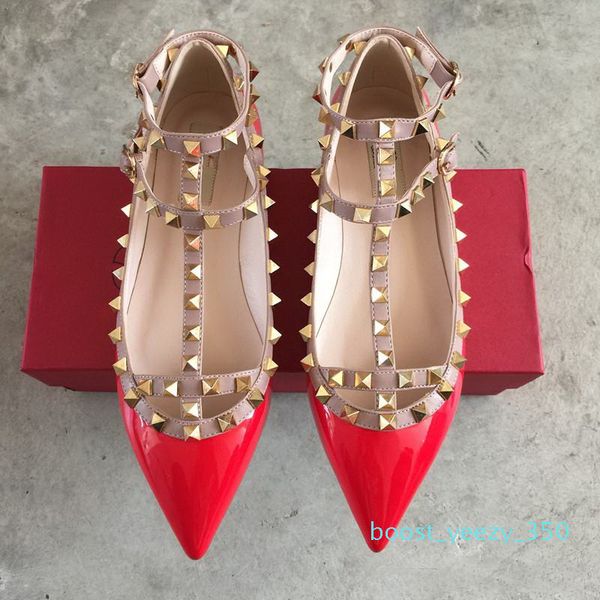 

brand women pumps pointed toe flat fashion women shoes rivets genuine leather ankle strap sandals shoes 35-41 b35, Black