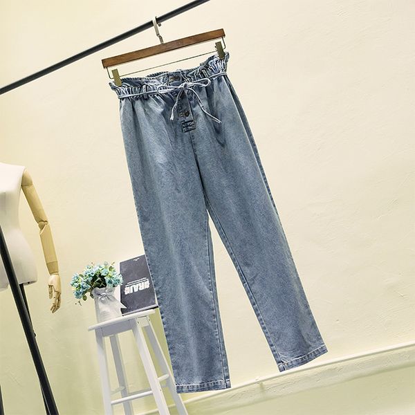 

2xl-5xl large size women wide leg jeans 2019 summer plus size loose jeans casual high waist wide leg denim pants big, Blue
