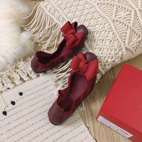 

women lady casual designer shopping bowtie bow knot real leather flat ballet shoes drop ship sf1870, Black