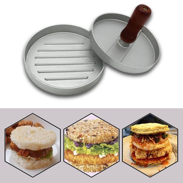 

aluminum patty press form hamburger mold wood handle burger pressure press burger making tools kitchen accessories