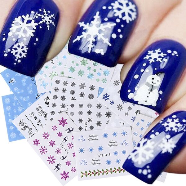 

30pcs christmas nail stickers decals snow flakes xmas wraps snowman winter nail art decorations manicure tools sliders, Black