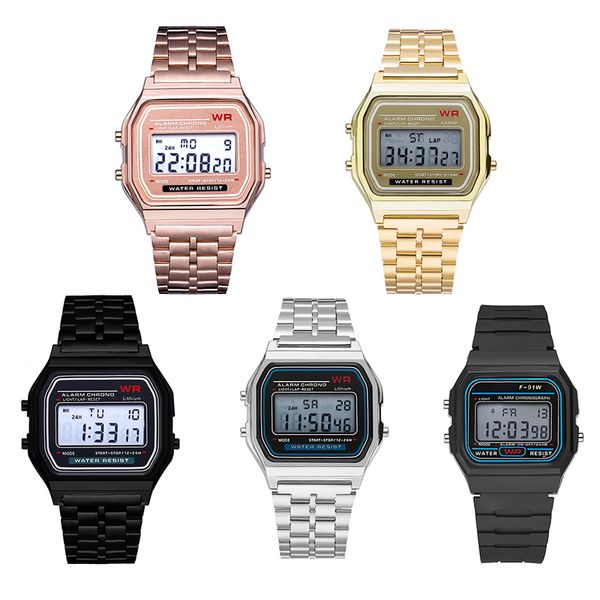 

multifunction wr f91w f-91w fashion ultra-thin watches metal watchband led change watch sport a159w men women sport watches watch, Blue