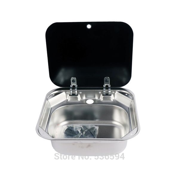

rv caravan or boat stainless steel hand wash basin sink with tempered glass lid