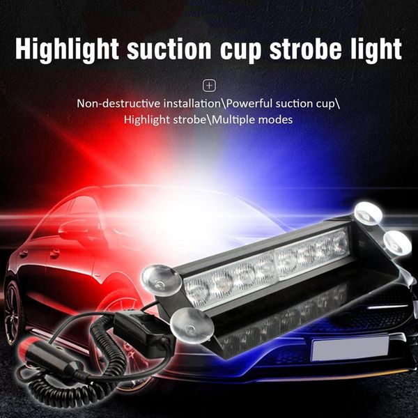 

car red blue 8led front ssuction cup strobe light shovel flash open road strobe light rear sglass warning