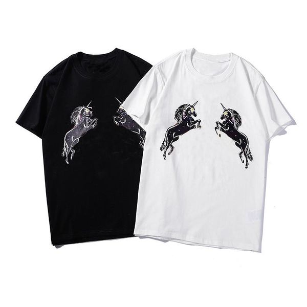 

19ss luxury mens designer t shirt cotton women casual sport short sleeve mens round neck tees black white 2 colors, White;black