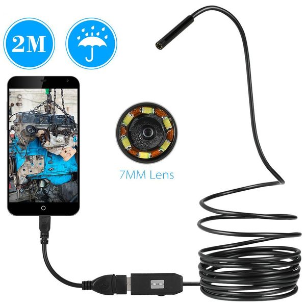 

usb endoscope 0.3mp borescope 7mm 2m cable probe waterproof inspection borescope 6 leds usb wire snake tube camera