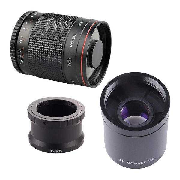 500mm F 8 Super Telephoto Mirror Lens + 2X Teleconverter For Sony a7 a6100 a7000 a6000 a5100 a5000 a3000 NEX-7 NEX-6 NEX-5 Digital Camera