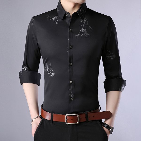 

factory direct sales simple print business casual long sleeve shirt spring 2019 quality cotton soft comfortable men shirt -xxxl, White;black