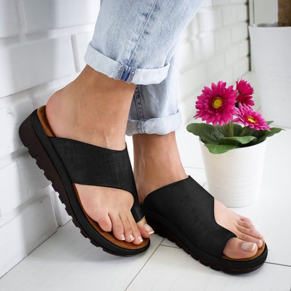 

sagace summer outdoor women's comfortable platform sandal shoes correct thickened street pu leather dating slippers sandals j20, Black
