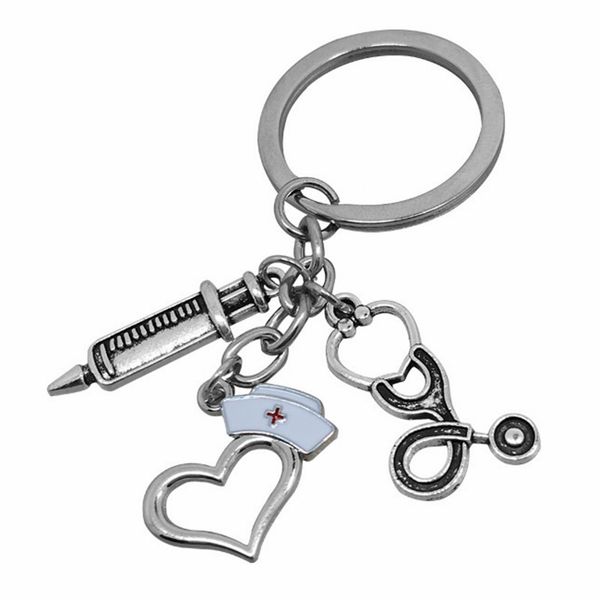 

медикаменты брелоков в форме сердца nurse cap шприц стетоскоп шарм брелок креативный медицинского спасения ювелирных изделий доктор медсестр, Slivery;golden